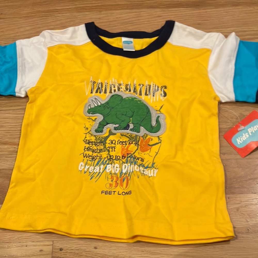 Kids Dinosaur Graphic T-Shirt - Yellow, Blue, White